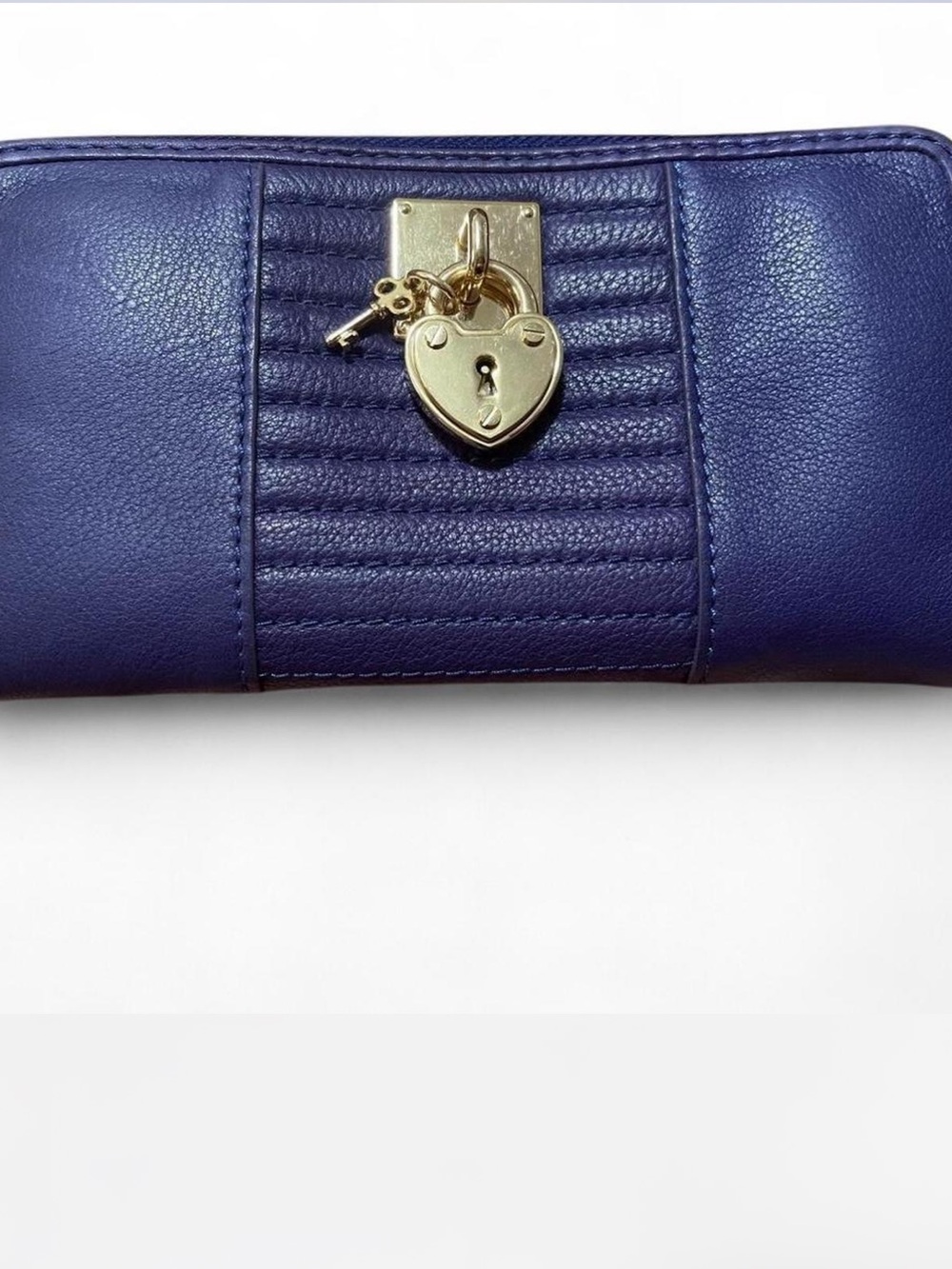 Juicy Couture Quilted Leather Padlock Zip Wallet Indigo Berry Purple NWT